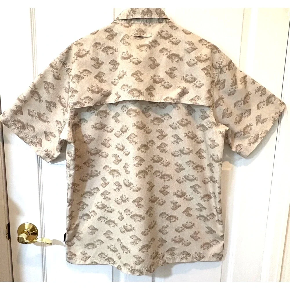 Weatherproof Garment Co Mens‎ Fishing Size L Beige Fish Print Button-Up Outdoor